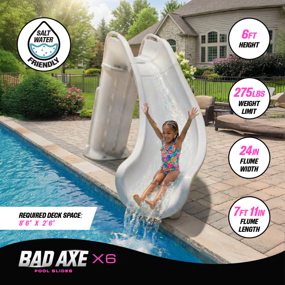 GPP Bad Axe X6 Left Turn Pool Slide, Blue Quartz | Royal Swimming
